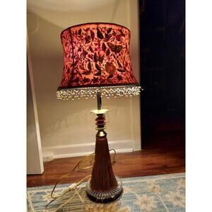 Vintage Tyndale Tassel Table Lamp with Embroidered Shade and Beaded Fringe